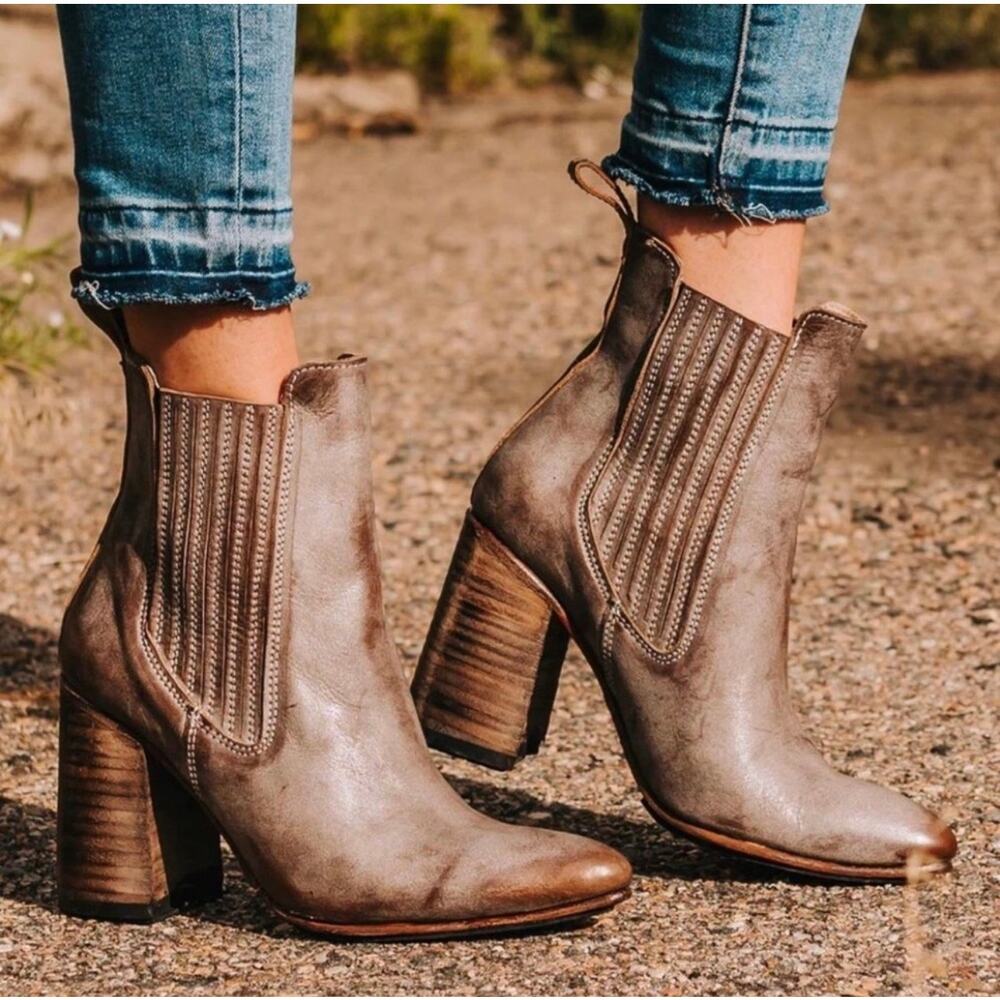 Freebird by Steven Gray Brown Leather Heeled Ankle Boots